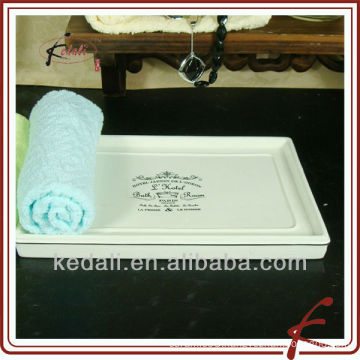 white glaze decal ceramic bathroom towel tray
